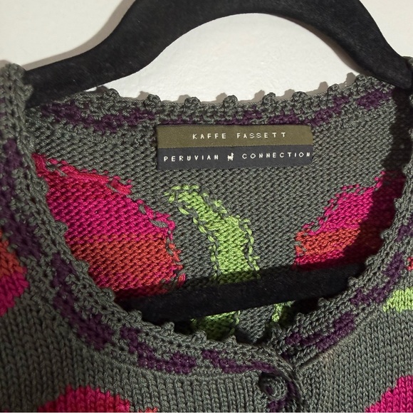 Peruvian Connection Kaffe Fassett Knit Pima Cotton Cardigan Button Up XS Tomato - Picture 6 of 14